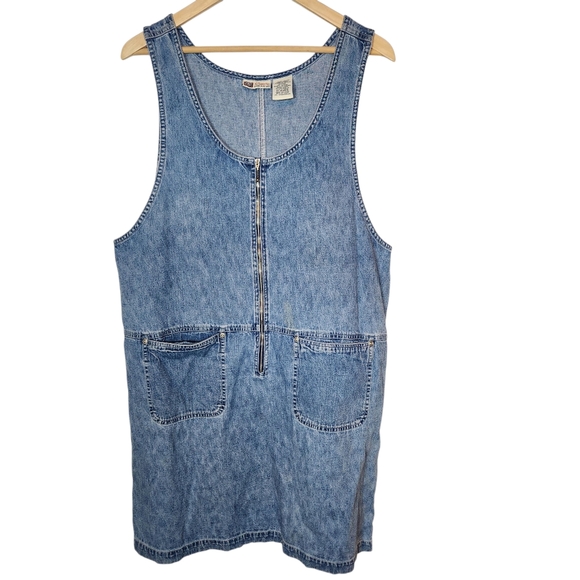 Vintage 90s Y2K Denim Sleeveless Dress Jumper Pockets Zip Up Kidcore Cottagecore - Picture 10 of 11